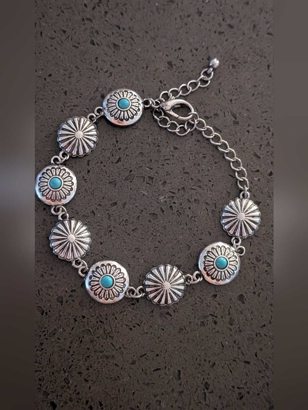 Silver and Turquoise Floral Bracelet - Picture 4 of 4